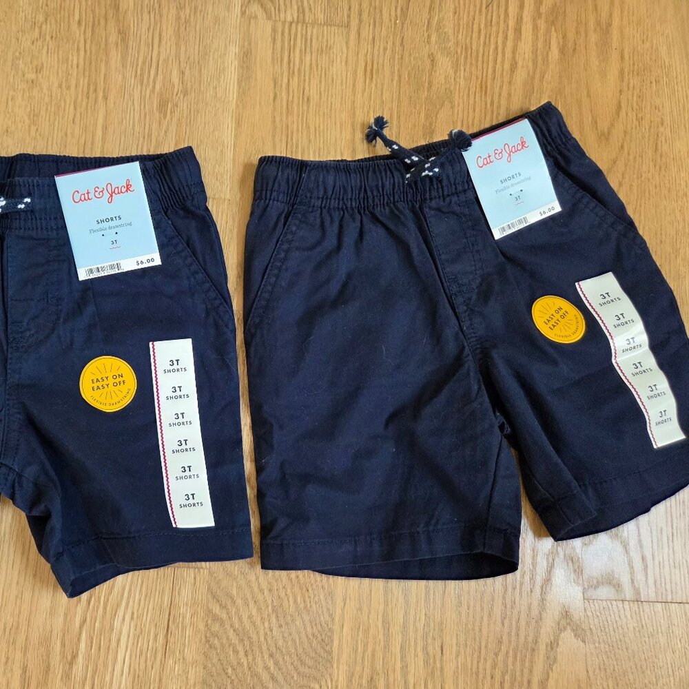 Two pairs - Toddler Boys' Woven Solid Pull-On Shorts - Cat & Jack Navy Blue 3T